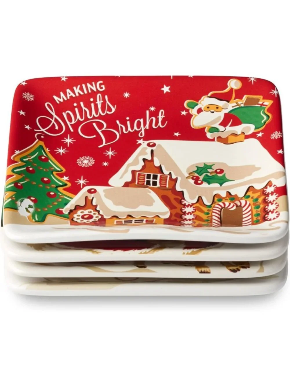 Vintage-Inspired Christmas Canapé Plates Set of 4 - Santa, Reindeer & Snowman